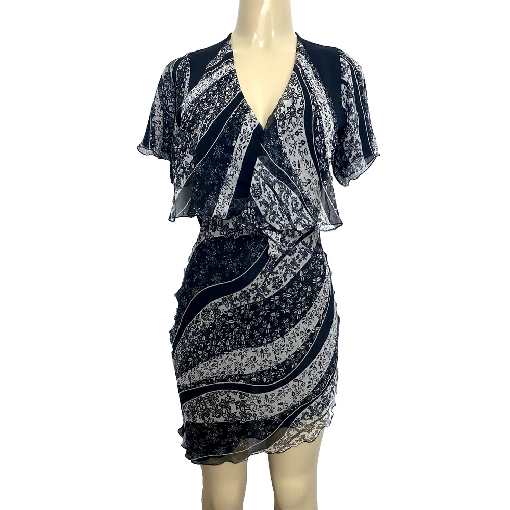 Anne Fontaine Chrisna DRESS Mini Black Silk Asymmetric Short Sleeve V neck 36 XS